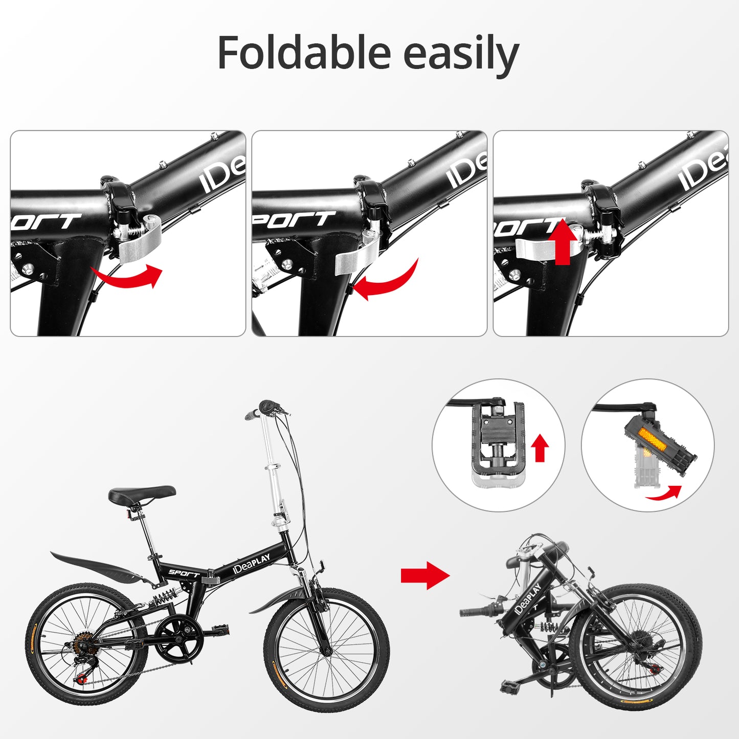 iDeaPLAY P12 Folding Pedal Bike Black